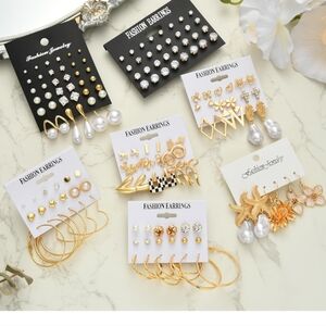 Fashion Jewelry Gold and Silver Earring Set